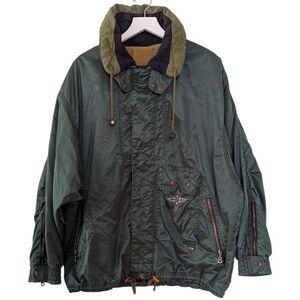 Vintage 90's Bogner Men's XL Acid Wash Green Ski & Snow Jacket Stowaway Hood